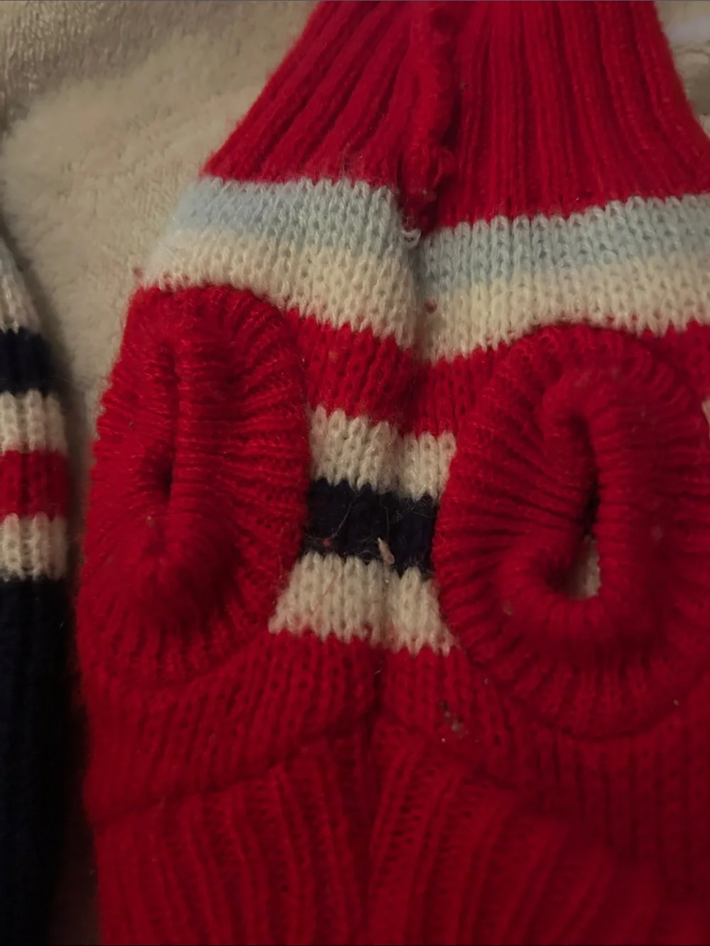 Striped Turtleneck Sweater - Red & Navy XS Chihuahua warmth duo w back stirrups